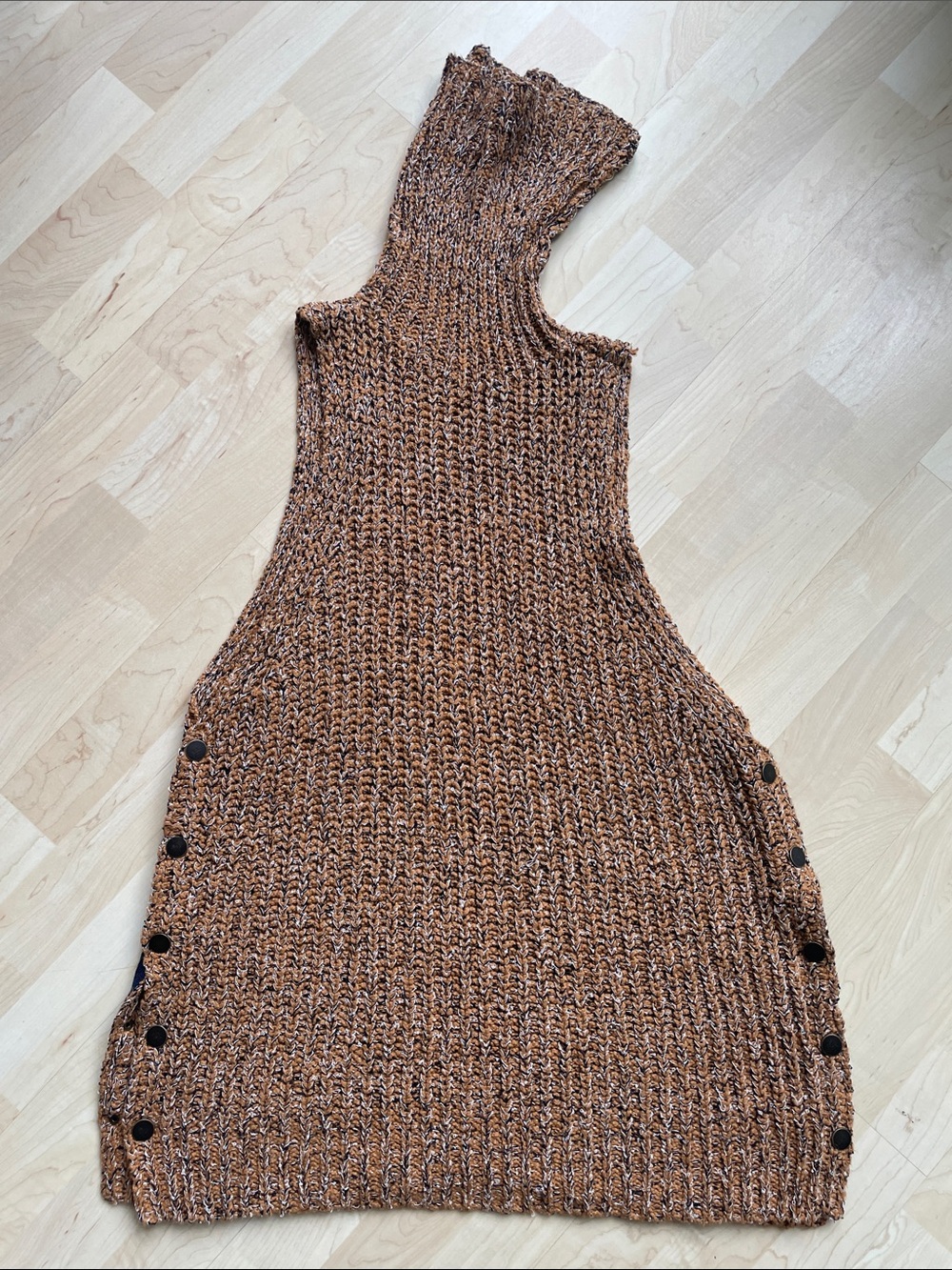 Free People Brown Sleeveless Knit Tunic with Side Buttons